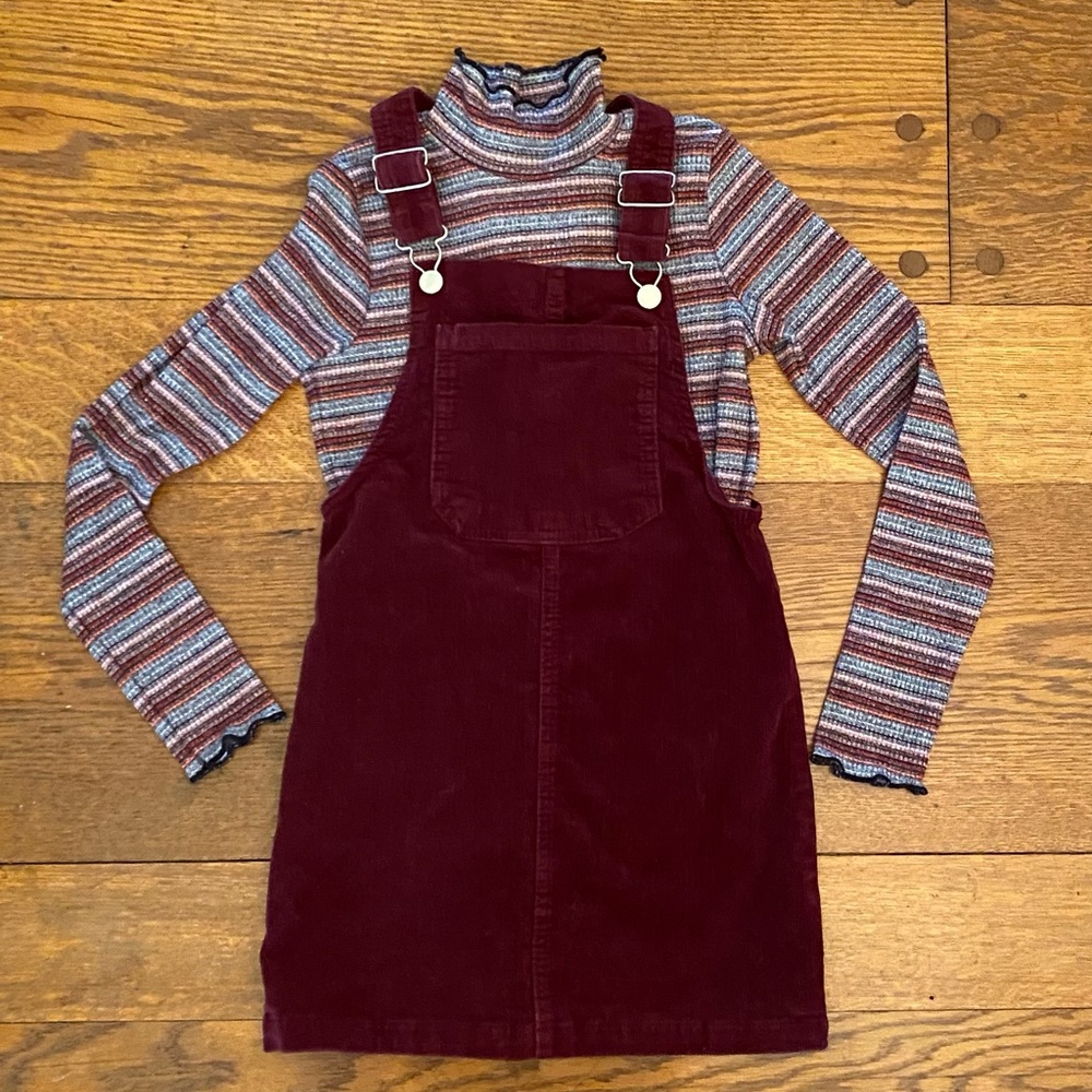 EUC Art Class corduroy romper and striped turtleneck
